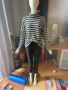 Michael Lauren Black and White Striped Turtleneck Sweater